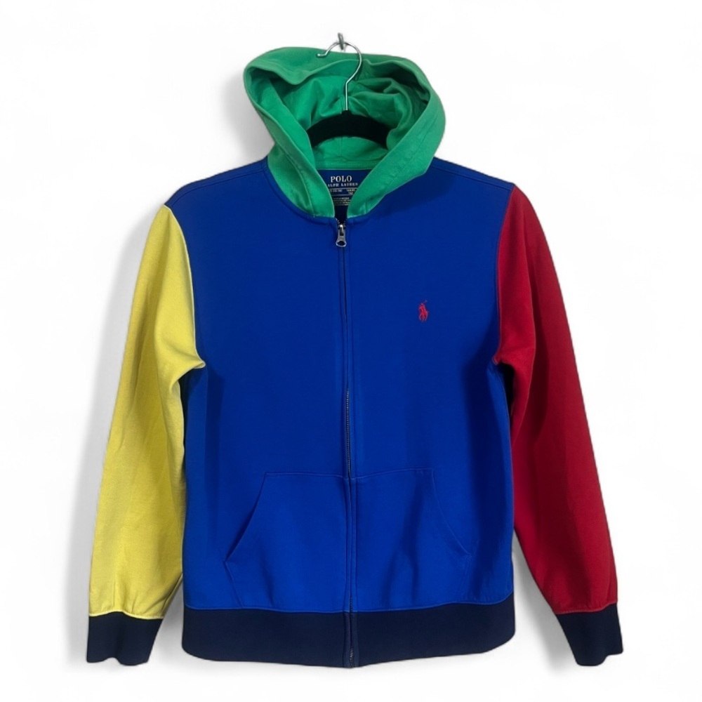 Polo Ralph Lauren Boys Color Blocked Full Zip Hoodie Jacket Size Large 14-16